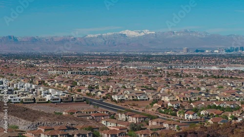 Sunny high angle view of the cityscape of Las Vegas