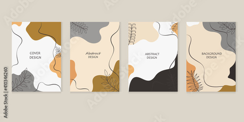 Abstract background. Background template with space for text, decorated with line art, plants and abstract shapes in modern colors.