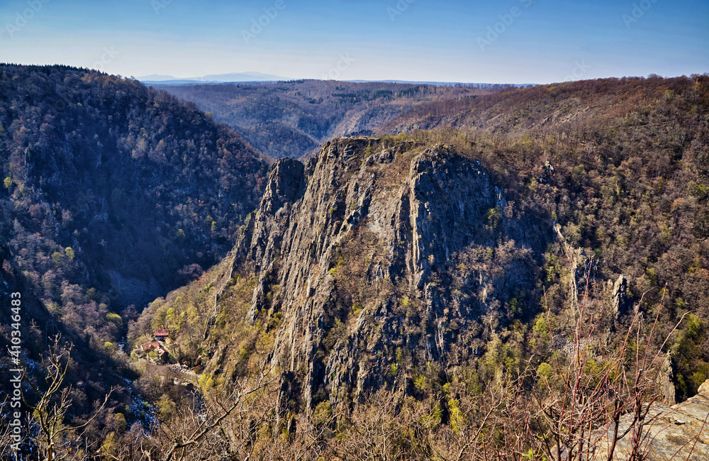 Big rock at the gorge of the Bodetal. Saxony-Anhalt, Harz, Germany