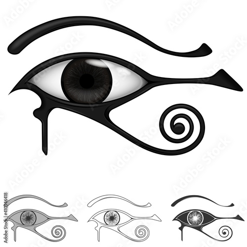 eye of horus, symbol and amulet of protection originating in ancient egyptian, symbol comes from the egyptian god Horus, all on white background