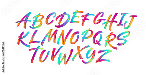 Tablou canvas Full color handwriting paint brush lettering latin alphabet letters