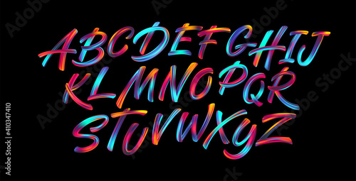 Tablou canvas Full color handwriting paint brush lettering latin alphabet letters