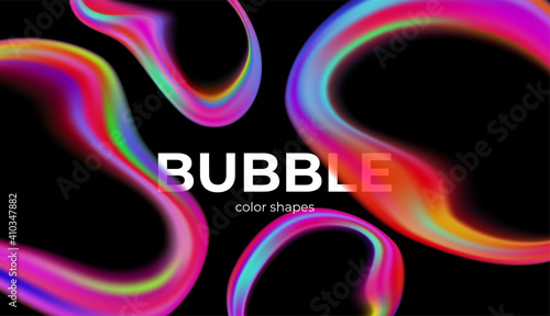 Full color trendy transparent bubbles on black background. Vector illustration