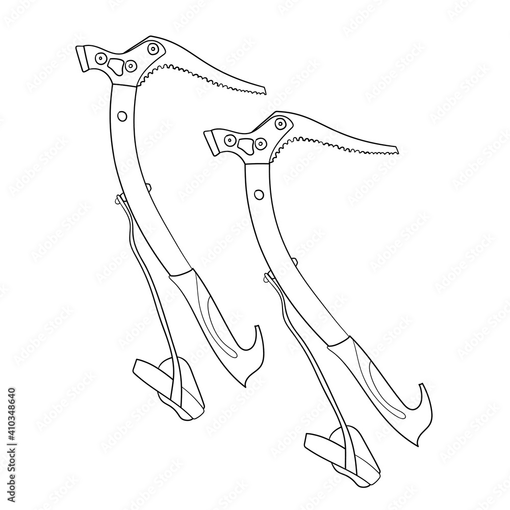Ice axe. Vector illustration. Black and white technical drawing Stock