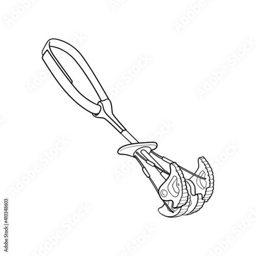 Rock climbing Friend . Vector illustration. Black and white technical drawing