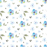 Watercolor blue flowers seamless pattern. Watercolor fabric. Repeat flowers. Use for design invitations, birthdays