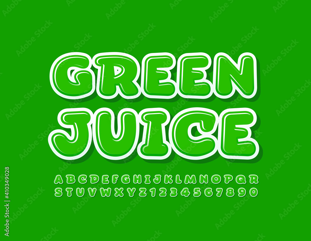 Vector fresh emblem Green Juice. Modern creative Font. Stylish Alphabet Letters and Numbers Vector fresh emblem Green Juice. Modern creative Font. Stylish Alphabet Letters and Numbers