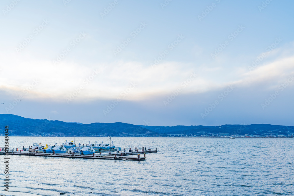 長野県諏訪市　立石公園から見た諏訪湖の景色　2021年1月撮影
