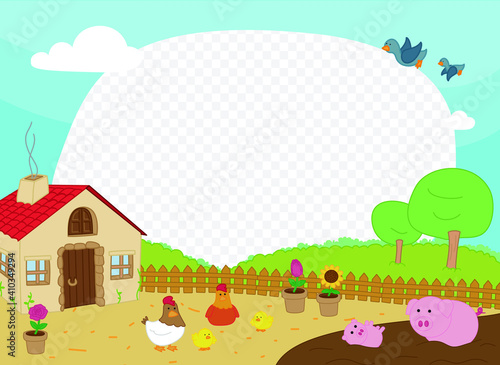 Farm photo frame for kids, with pigs and chickens 