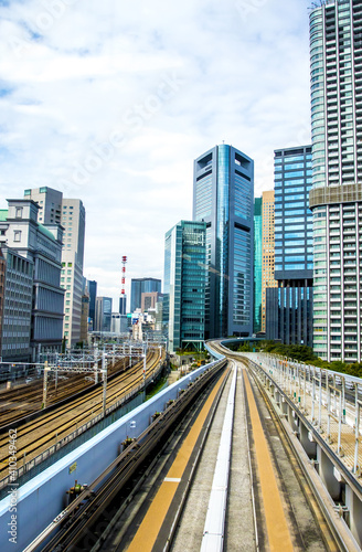 Monorail in Tokyo. Skyscrapers, urban landscape © VIK