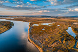 Snowy River at sunset - aerial view. Marlo, Victoria, Australia