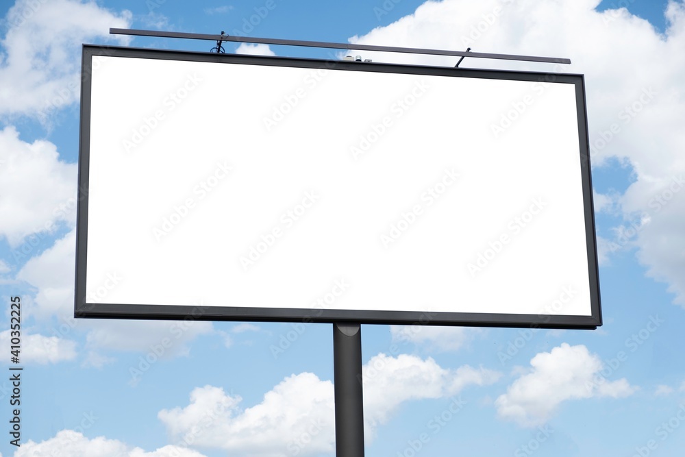 Billboard communication in city on sky clouds. promotion sign Billboard communication in city on sky clouds. promotion sign