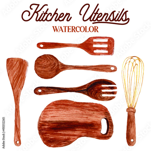 Kitchen Utensils Watercolor Illustration Vector 