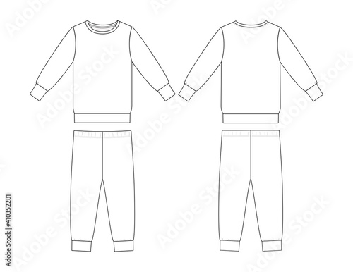 Fashion technical drawing of children pijamas
