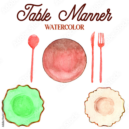 Table Maner Watercolor Illustration Vector 