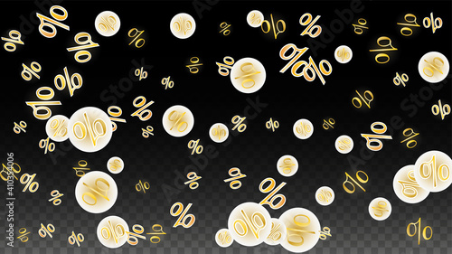 Luxury Vector Gold Percentage Sign Confetti on Transparent. Percent Sale Background. Business, Economics Print. Discount Illustration. Promotion Poster. Black Friday Banner. Special offer Template.