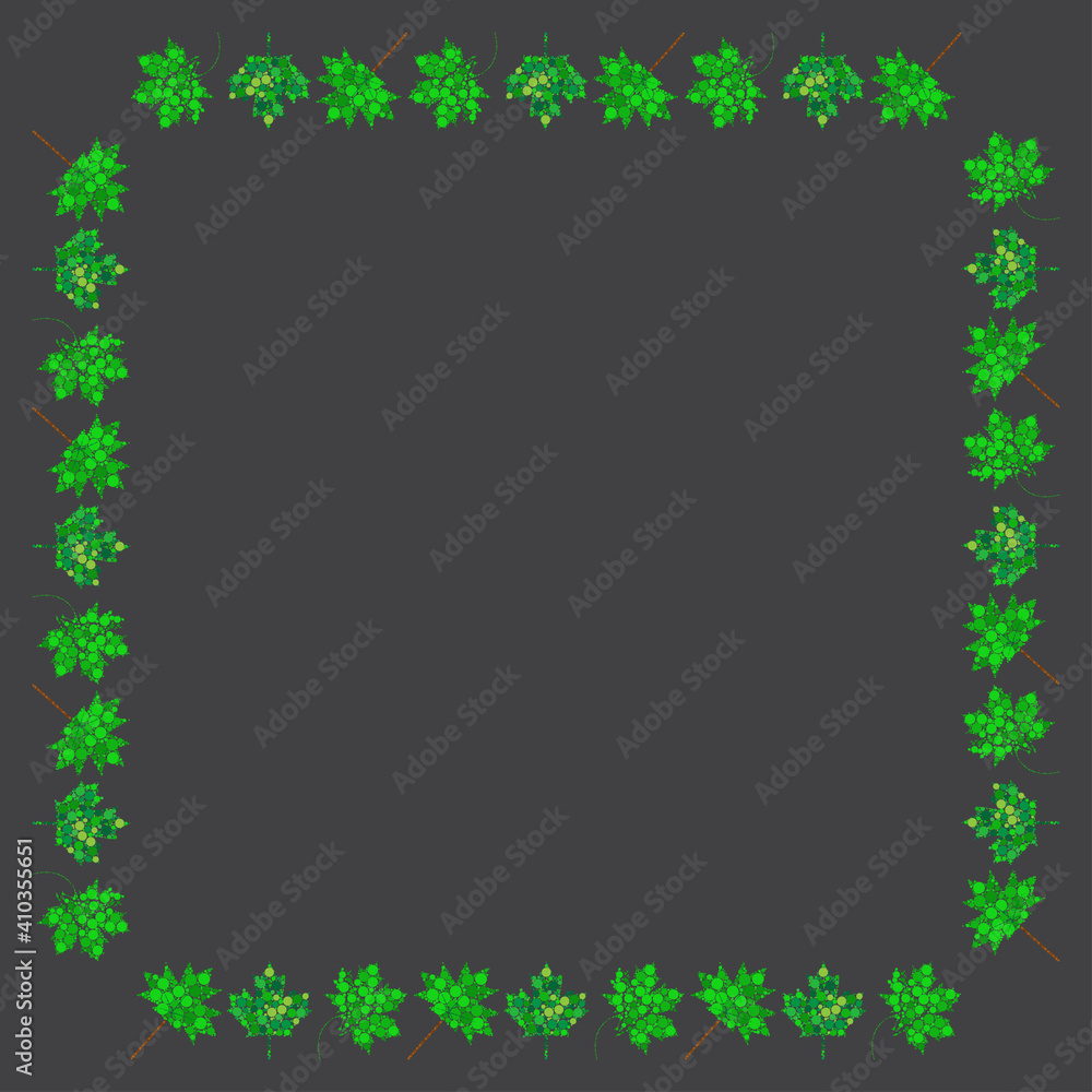 Leaves square frame. Spring border with green leaf in abstract dotted style. Foliage background illustration with copy space. Vector design.