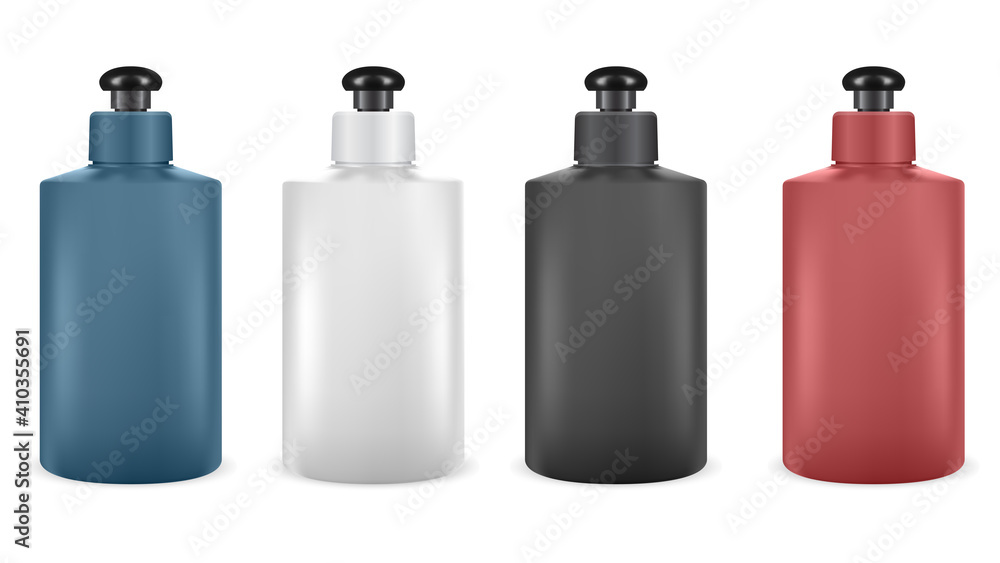 Shampoo bottle. Vector lotion package blank design isolated on white background. Shower gel plastic container mock up. Hair cream bottle pack. Woman beauty wash packaging template Shampoo bottle. Vector lotion package blank design isolated on white background. Shower gel plastic container mock up. Hair cream bottle pack. Woman beauty wash packaging template