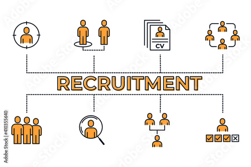 Recruitment set Icon. Head Hunting Related Vector symbol for your infographics web site design illustration