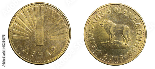 one macedonian denar coin  isolated on white background