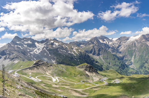 Panorama view of serpentine Grossglockner high alpine road on mountain view from Edelweissspitze in Austria