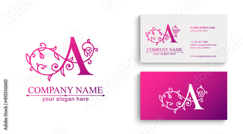 Premium Vector A logo. Monnogram, lettering. Delicate elegant floral pattern of roses. Personal logo or sign for branding an elite company. Vector design.