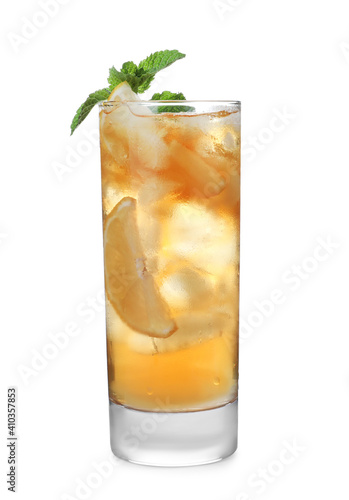 Wallpaper Mural Delicious iced tea in glass on white background Torontodigital.ca