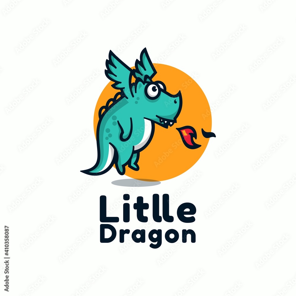Obraz premium Vector Logo Illustration Little Dragon Simple Mascot Style.
