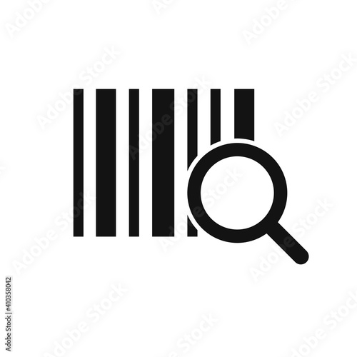 Search barcode icon isolated on white background. Magnifying glass searching barcode. Barcode label sticker.