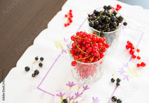 Berries. Fresh ripe berries. Red currant. Black currant.