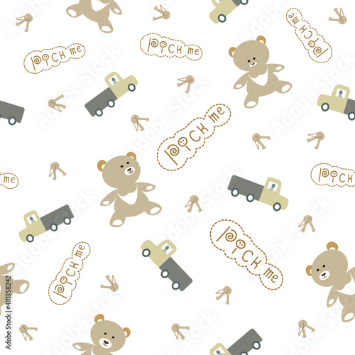 Cute seamless pattern. Can be used gift wrap, fabrics, wallpaper, stationery etc. Design for kids. Monochrome.