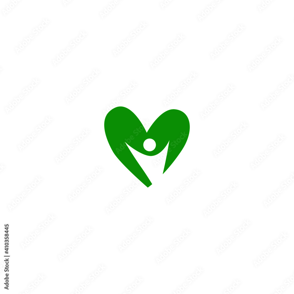 Green health heart with person sign, symbol, art, logo isolated on white Green health heart with person sign, symbol, art, logo isolated on white