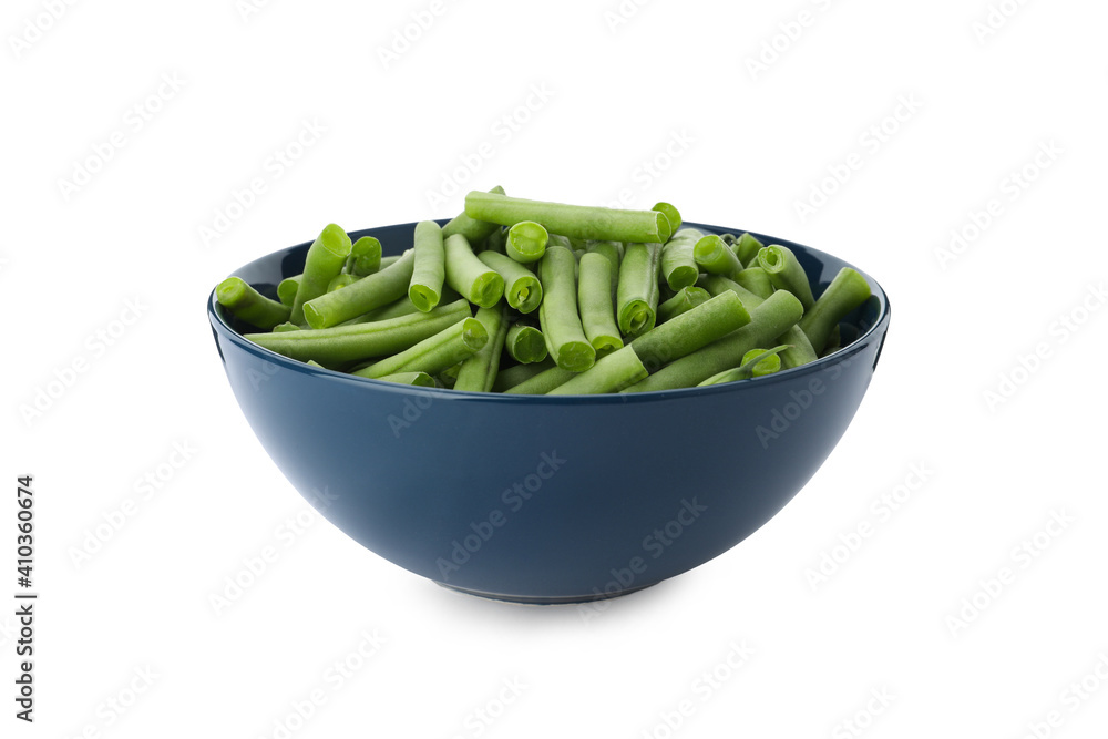 Fresh green beans in bowl isolated on white Fresh green beans in bowl isolated on white