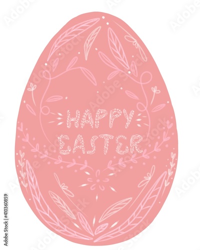 easter egg illustration with floral motif isolated on white background