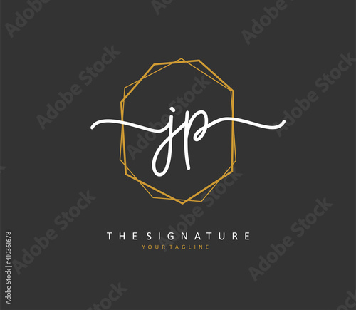 JP Initial letter handwriting and signature logo. A concept handwriting initial logo with template element.