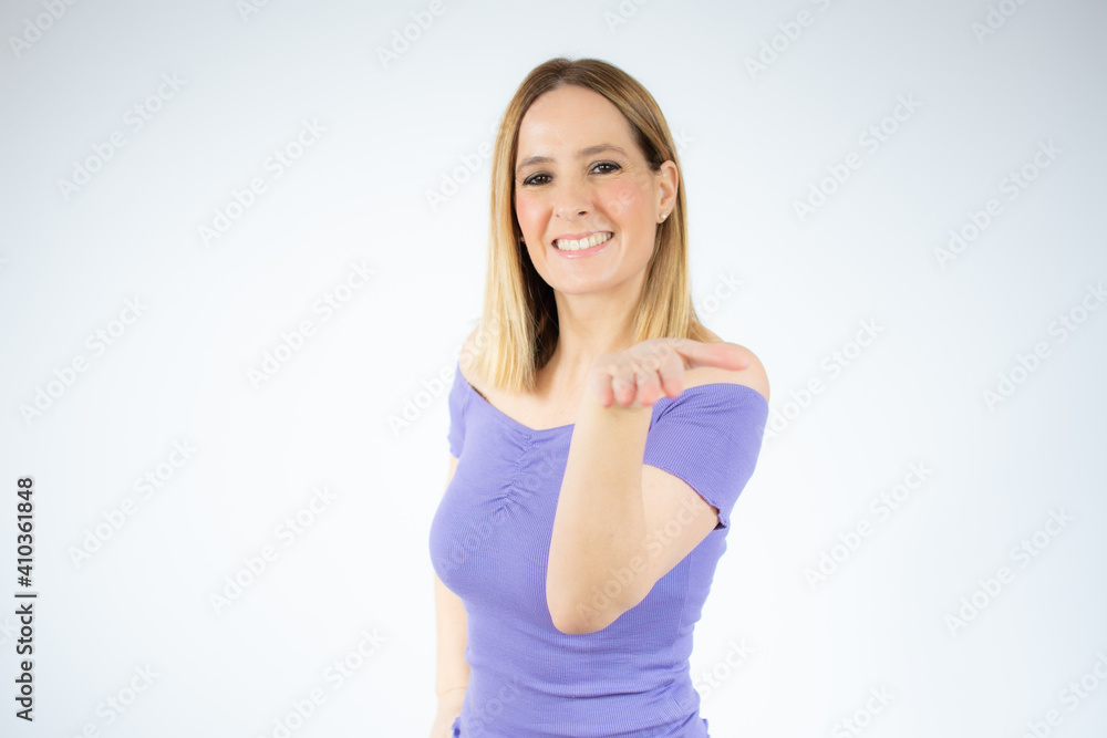 portrait of beautiful woman in casual t-shirt sending an air kiss portrait of beautiful woman in casual t-shirt sending an air kiss