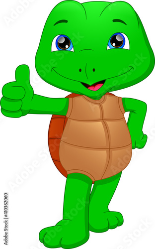 cute green turtle cartoon thumb up