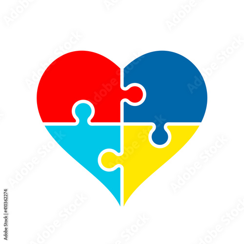 Heart shape made of puzzle pieces. Colorful  Jigsaw puzzle heart. Autism awareness symbol. Autistic spectrum disorders. World autism awareness day. Asperger syndrome. Vector illustration,flat,clip art