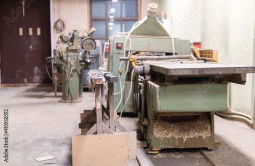 Old woodworking tools in carpenters workshop.