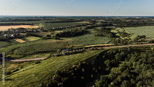 Nice view from the drone to the hills and wheat fields.