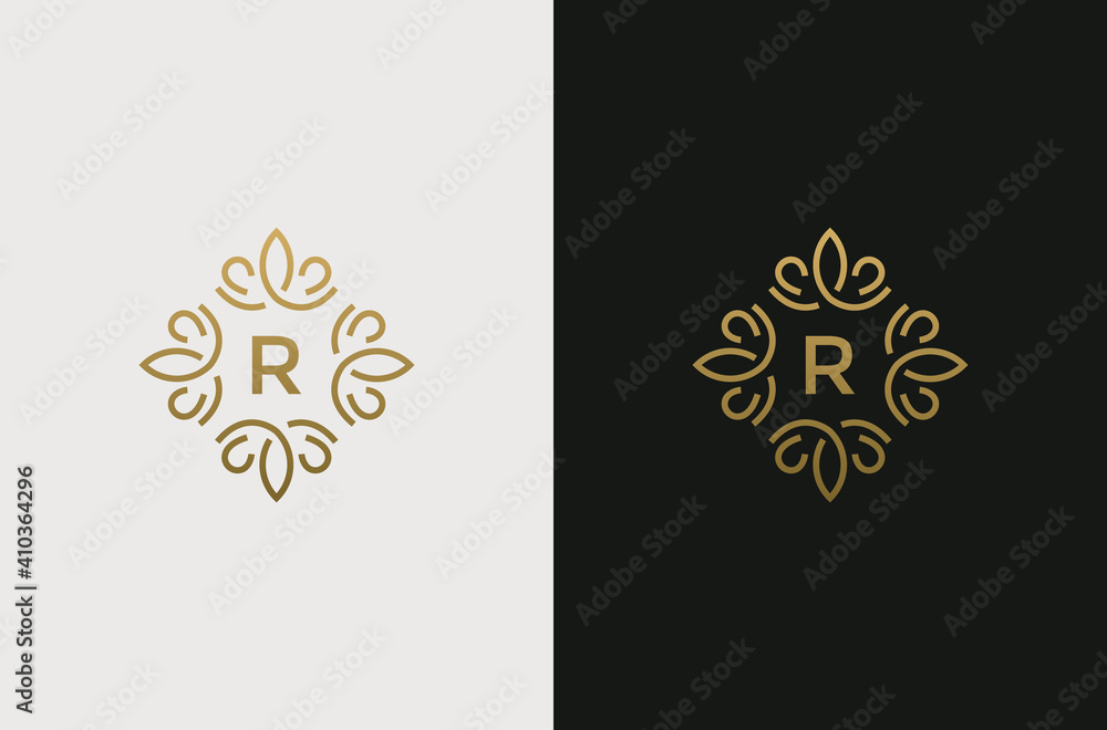 Letter R Monogram design elements, graceful template. Elegant line art logo design. Retro Vintage Insignia or Logotype.