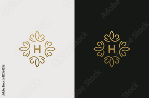 Letter H Monogram design elements, graceful template. Elegant line art logo design. Retro Vintage Insignia or Logotype.