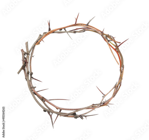 Crown of thorns isolated on white. Easter attribute