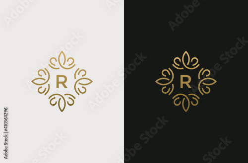 Letter R Monogram design elements, graceful template. Elegant line art logo design. Retro Vintage Insignia or Logotype.