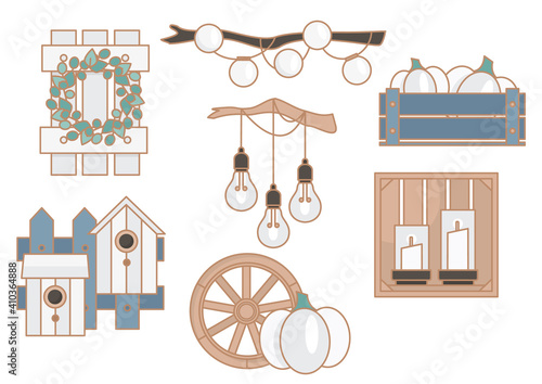 Greenhouse Decor Set. Cartoon vector illustration