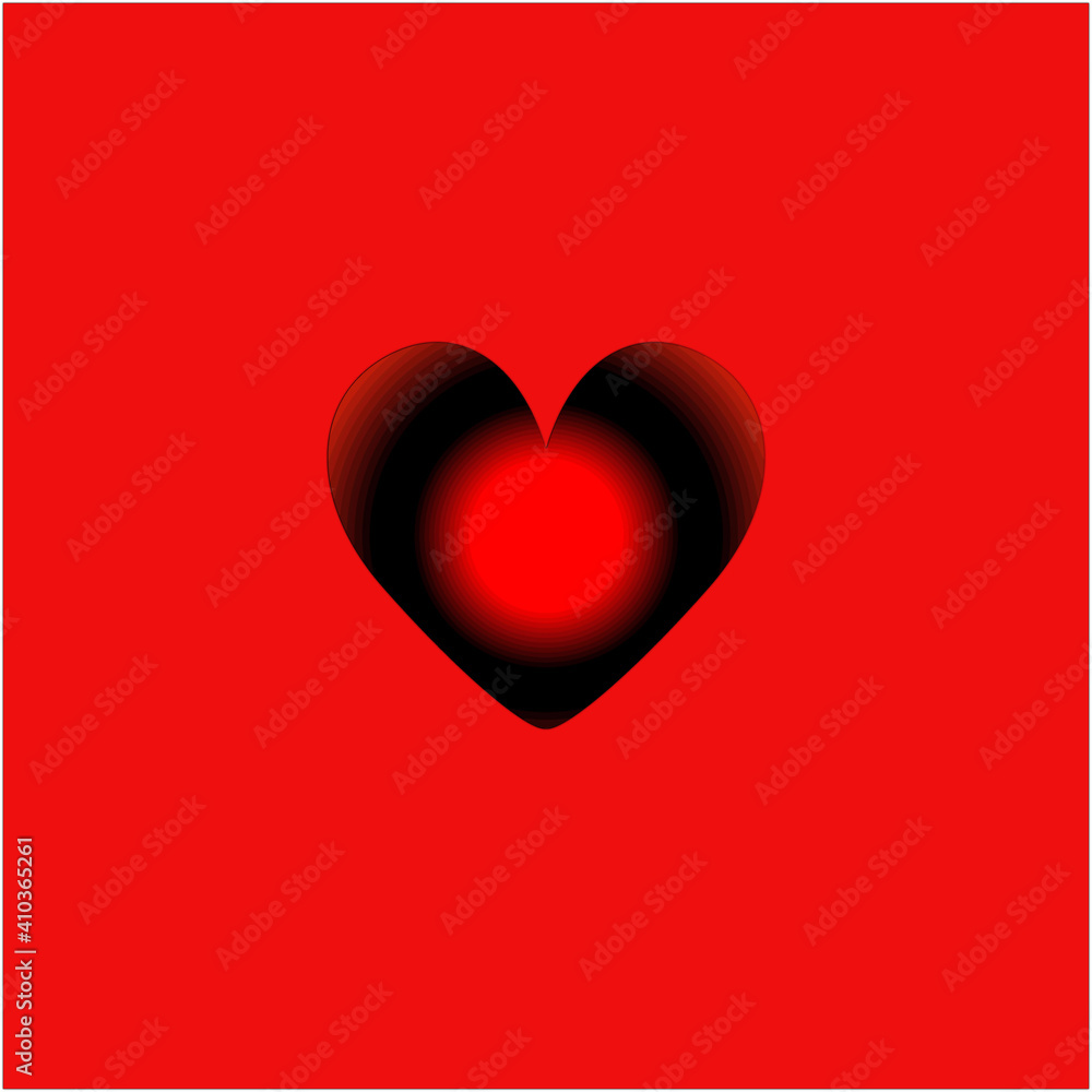 
Black and red heart on a red background. Valentine's Day. Layout. Minimal design template for greeting card, poster, banner, cover, packaging