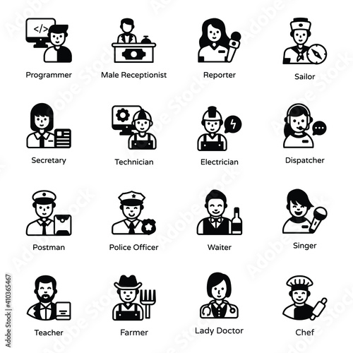 Set of Occupations Solid Icons 