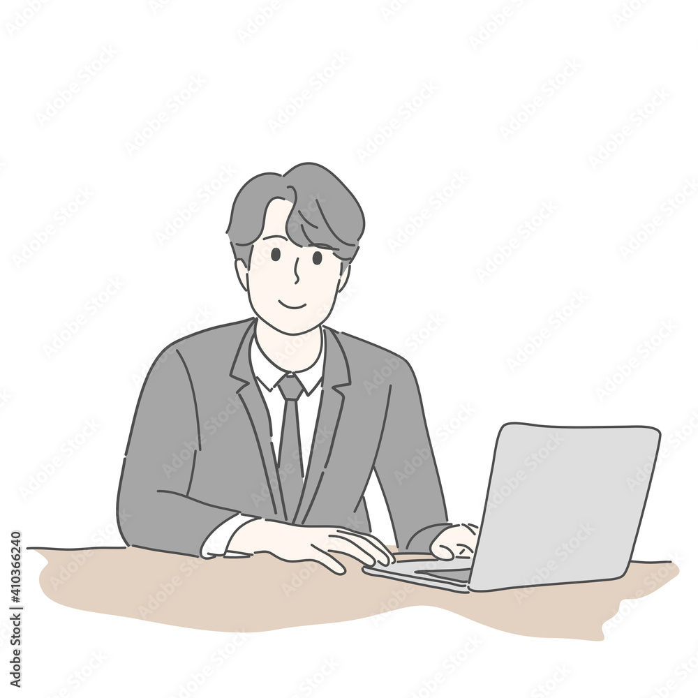 Business man sitting and using laptop computer. Business man sitting and using laptop computer.
