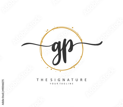 GP Initial letter handwriting and signature logo. A concept handwriting initial logo with template element.