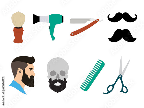 Barbershop icons set. Barber symbol silhouettes isolated on background. 
Vector illustration for Website page and mobile app design. 